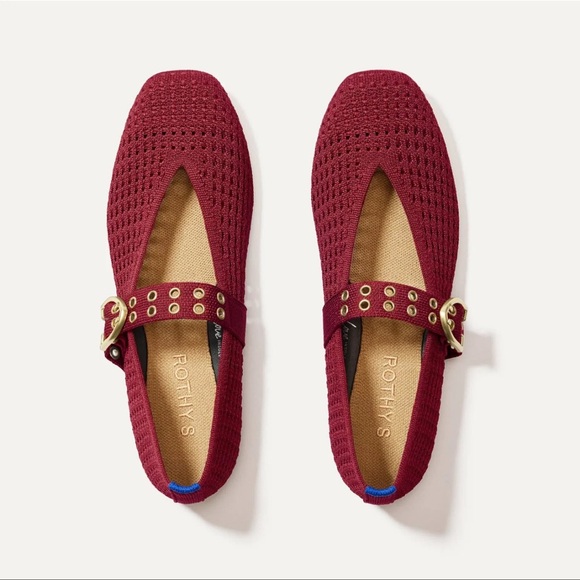 Rothy's Max Buckle Mary Jane Ruby Mesh  Square Toe Flats with Strap - Picture 9 of 9